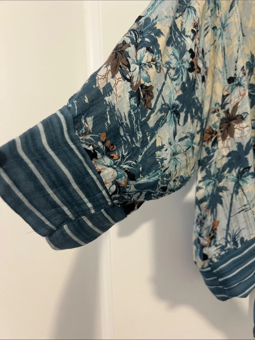 lovestitch Floral Tie-Front Kimono in Blue and Cream